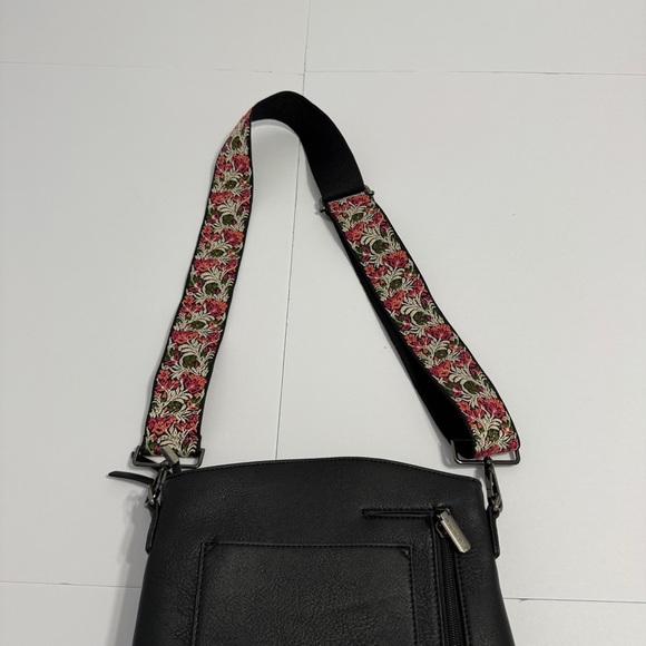 Montana West Black Crossbody Bag w/ Embroidered Strap – Vegan Leather Purse - Picture 7 of 10
